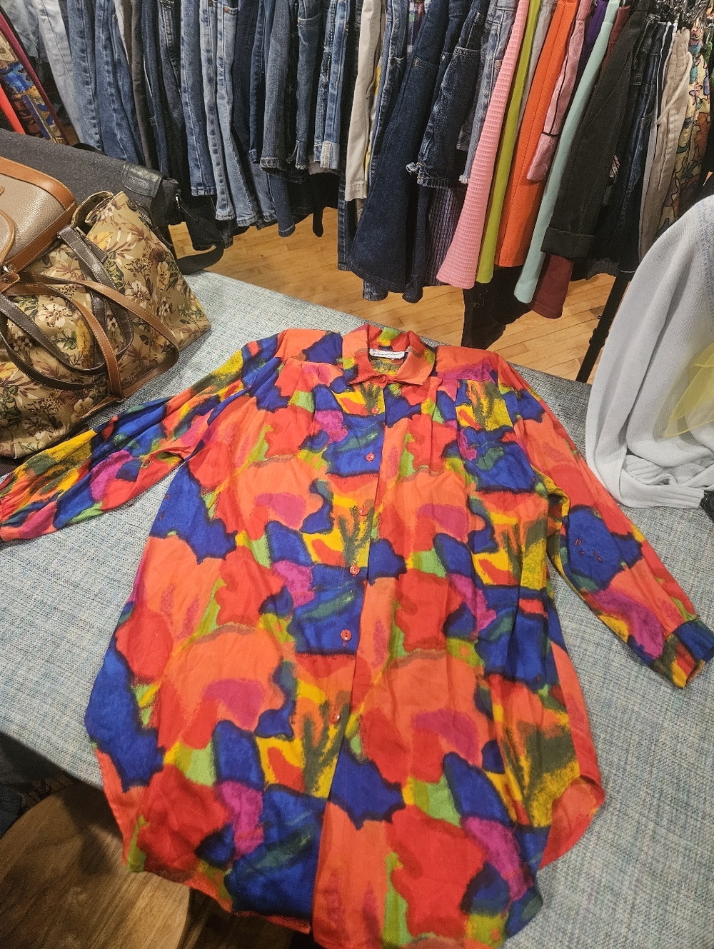 Vintage A Personal Touch Bright Multicolor Floral Long Sleeve Dress